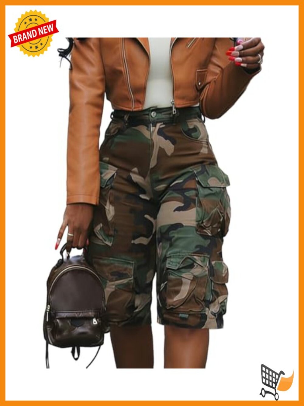 High Waisted Camo Cargo Bermuda Denim Shorts Y2k with Pockets